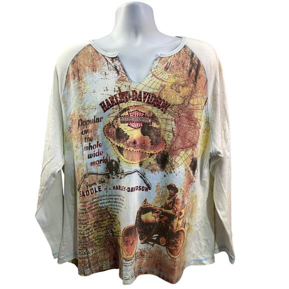 Harley-Davidson 3XL Women's Long Sleeve Graphic Top Distressed Map Print - Picture 1 of 11